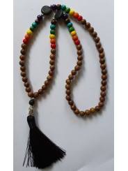 Buddhistische Halskette 7 Chakra Holz und Vulkanstein mit Buddha Amulett