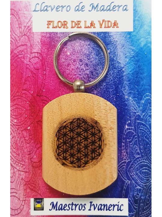Schlüsselanhänger aus Holz mit Blume des Lebens Symbol