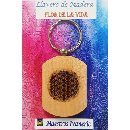 Schlüsselanhänger aus Holz mit Blume des Lebens Symbol