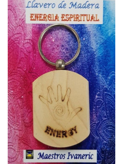 Schlüsselanhänger aus Holz mit spirituellem Energiesymbol