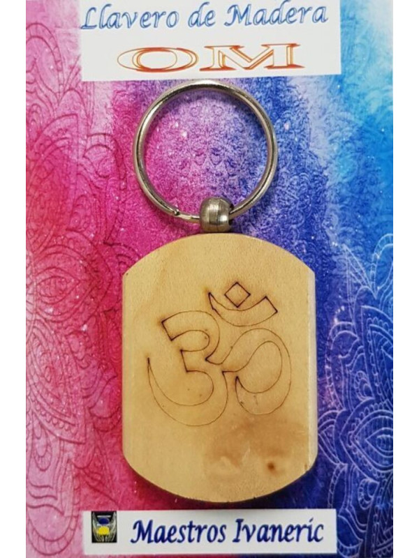 Schlüsselanhänger aus Holz mit OM-Symbol