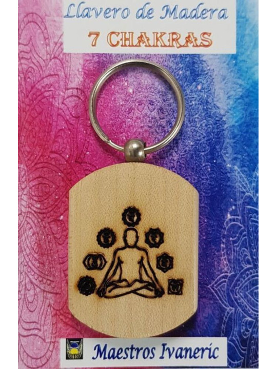 Schlüsselanhänger aus Holz mit 7 Chakra Symbol