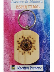 Schlüsselanhänger aus Holz mit spirituellem Symbol