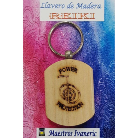 Schlüsselanhänger aus Holz mit Reiki-Symbol