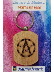 Schlüsselanhänger aus Holz mit Pentagrammsymbol