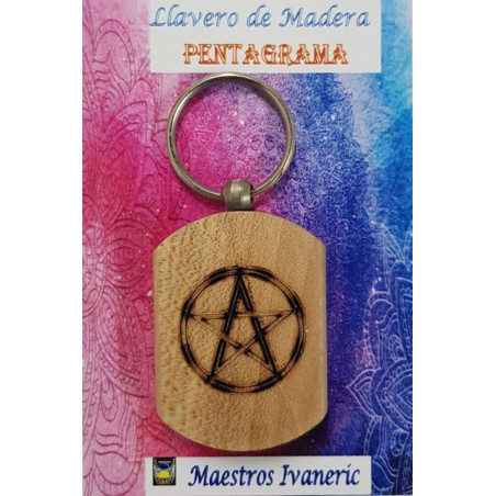 Schlüsselanhänger aus Holz mit Pentagrammsymbol