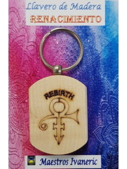 Schlüsselanhänger aus Holz mit Wiedergeburt als Personensymbol