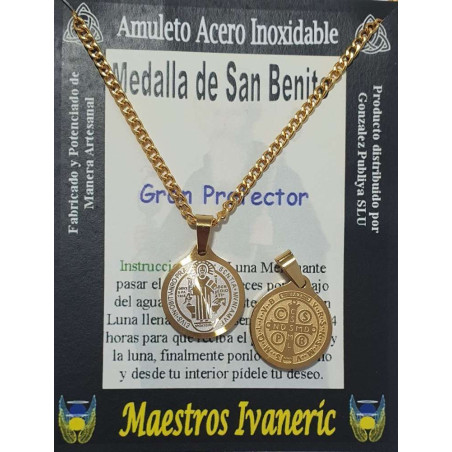 Handgefertigter Edelstahl-Talisman, Goldene Sankt-Benedikt-Medaille, Großer Beschützer