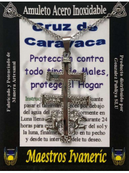 Handgefertigter Talisman aus Edelstahl, silbernes Caravaca-Kreuz 3,20 cm