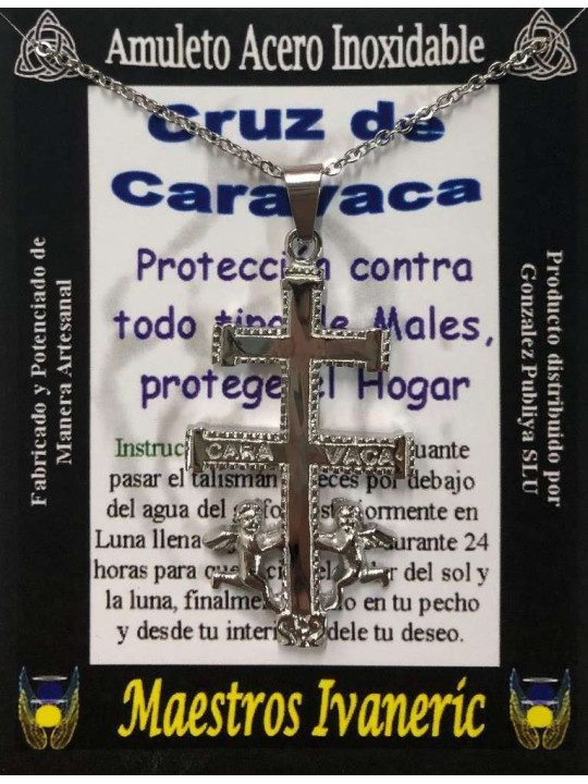 Handgefertigter Talisman aus Edelstahl, silbernes Caravaca-Kreuz 3,20 cm