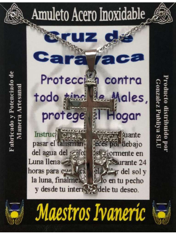 Handgefertigter Talisman aus Edelstahl, silbernes Caravaca-Kreuz 3,20 cm