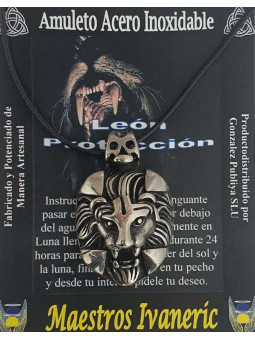 Handgefertigter großer Talisman aus Edelstahl, Löwe. Glück und Schutz