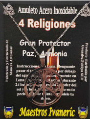 Handgefertigter Edelstahl-Talisman 3,2 cm, 4 Religionen, Frieden, Harmonie, großer Schutz