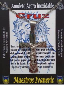 Handgefertigter Talisman aus Edelstahl, Kreuz mit Jesus