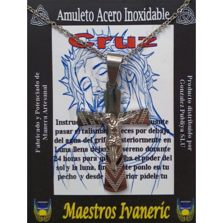 Handgefertigter Talisman aus Edelstahl, Kreuz mit Jesus
