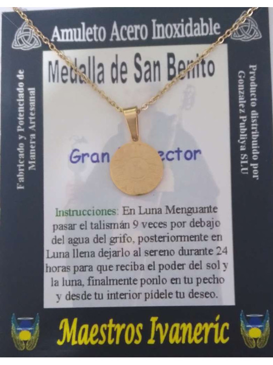 Kleiner handgefertigter goldener Talisman aus Edelstahl, Heiliger Benedikt, Großer Beschützer