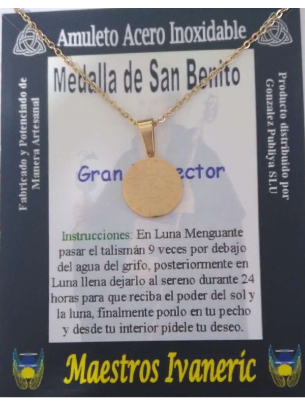 Kleiner handgefertigter goldener Talisman aus Edelstahl, Heiliger Benedikt, Großer Beschützer