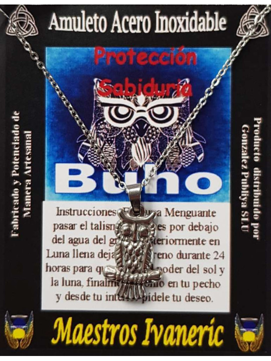Handgefertigter Talisman aus Edelstahl, Eule