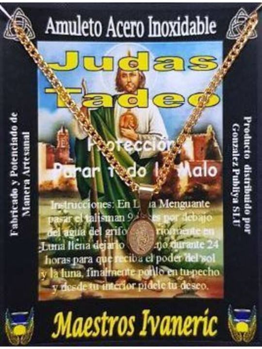 Handgefertigter kleiner goldener Talisman aus Edelstahl, Judas Thaddäus