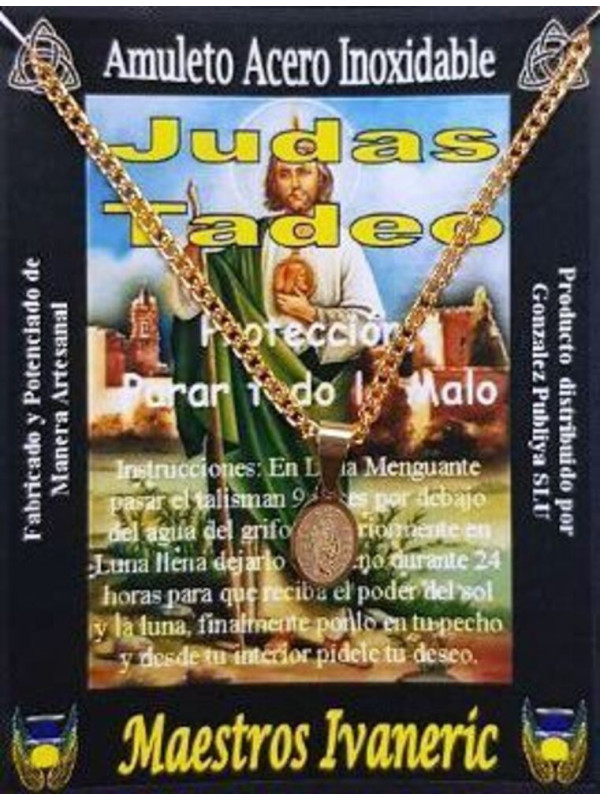 Handgefertigter kleiner goldener Talisman aus Edelstahl, Judas Thaddäus