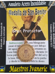 Kleiner handgefertigter goldener Talisman aus Edelstahl, Heiliger Benedikt, Großer Beschützer