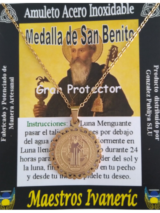 Kleiner handgefertigter goldener Talisman aus Edelstahl, Heiliger Benedikt, Großer Beschützer