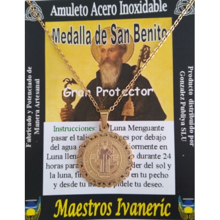 Kleiner handgefertigter goldener Talisman aus Edelstahl, Heiliger Benedikt, Großer Beschützer