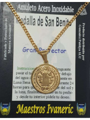 Großer handgefertigter Talisman aus goldenem Edelstahl, Heiliger Benedikt, Großer Beschützer