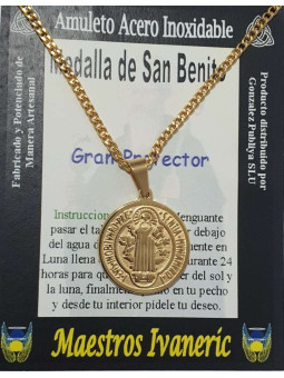 Großer handgefertigter Talisman aus goldenem Edelstahl, Heiliger Benedikt, Großer Beschützer