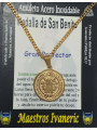 Großer handgefertigter Talisman aus goldenem Edelstahl, Heiliger Benedikt, Großer Beschützer