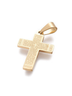 Vergoldeter Edelstahl handgefertigter Talisman, Kreuz mit Vaterunser 2,45cm