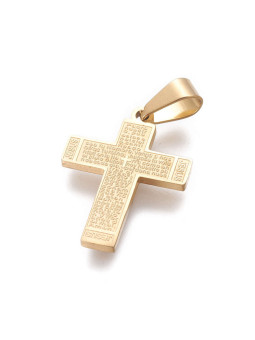 Vergoldeter Edelstahl handgefertigter Talisman, Kreuz mit Vaterunser 4,40cm