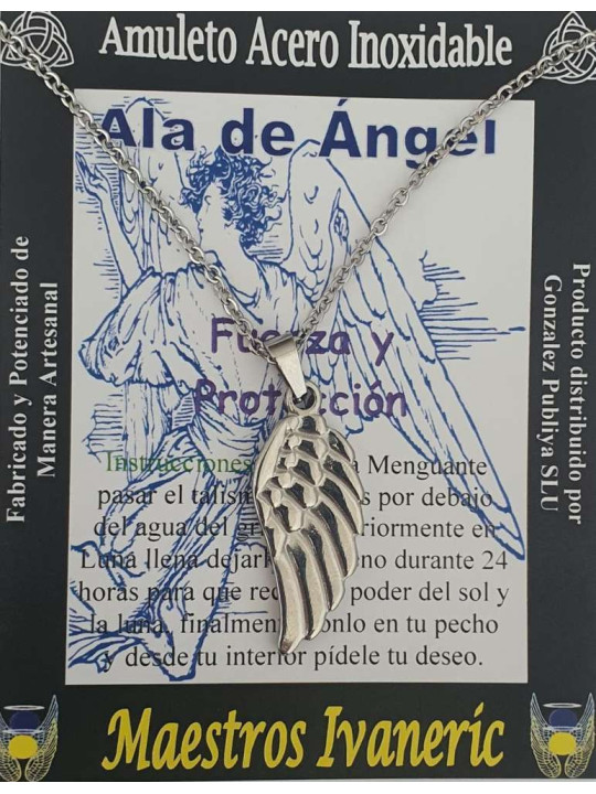 Handgefertigter Engelsflügel-Talisman aus Edelstahl. Stärke und Schutz.