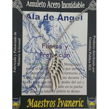 Handgefertigter Engelsflügel-Talisman aus Edelstahl. Stärke und Schutz.