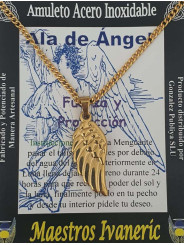 Goldener handgefertigter Engelsflügel-Talisman aus Edelstahl. Stärke und Schutz.