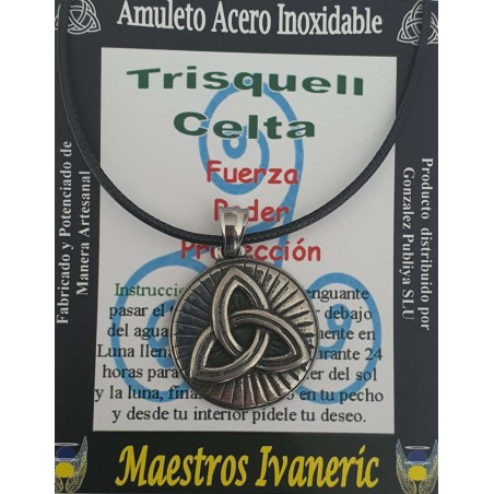 Handgefertigter Trisquell-Talisman aus Edelstahl. Stärke, Schutz, Kraft