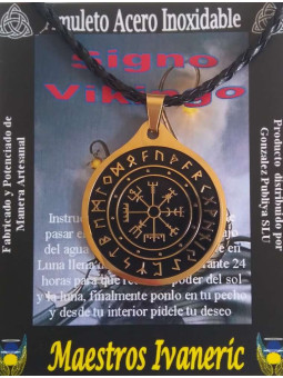 Handgefertigter Edelstahl-Talisman mit Wikinger-Zeichen, 4 cm Durchmesser, mit Lanyard