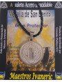 Große handgefertigte Edelstahl Talisman Saint Benedict 3,3cm Durchmesser. Mit Kordel