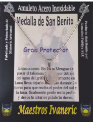 Handgefertigter kleiner versilberter Edelstahl Talisman, Heiliger Benedikt, Großer Beschützer