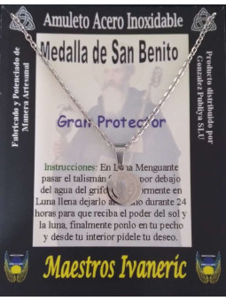 Handgefertigter kleiner versilberter Edelstahl Talisman, Heiliger Benedikt, Großer Beschützer