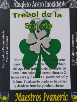 Handgefertigter Edelstahl Talisman Glücksklee. 2,55cm