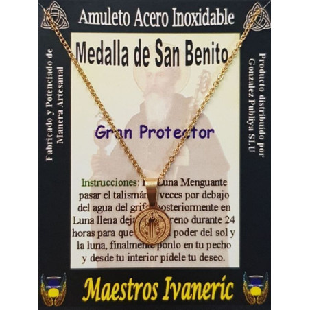 Goldener handgefertigter Talisman aus Edelstahl, Heiliger Benedikt, Großer Beschützer