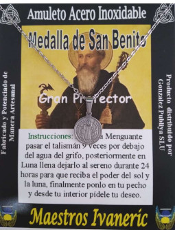 Handgefertigter Talisman aus Edelstahl, 1,1 cm Durchmesser, Heiliger Benedikt, Großer Beschützer