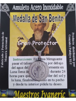 Handgefertigter Talisman aus Edelstahl, 2 cm Durchmesser, Heiliger Benedikt, Großer Beschützer