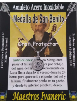 Handgefertigter Talisman aus Edelstahl, 1,2 cm Durchmesser, Heiliger Benedikt, Großer Beschützer