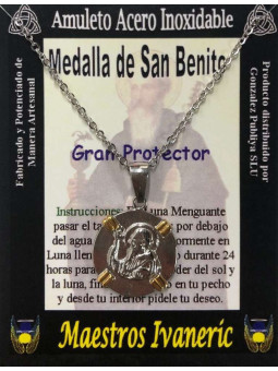 Handgefertigter Talisman aus Edelstahl, Heiliger Benedikt, Großer Beschützer