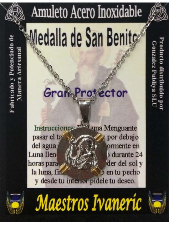 Handgefertigter Talisman aus Edelstahl, Heiliger Benedikt, Großer Beschützer