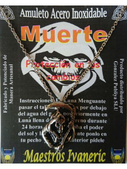 Handgefertigter Edelstahl-Talisman, Heiliger Tod, Schutz im Wandel