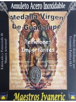 Handgefertigter Talisman aus Edelstahl, Medaille der Jungfrau von Guadalupe. Schwierige Anfragen
