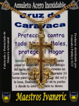 Handgefertigter Talisman aus Edelstahl, großes goldenes Caravaca-Kreuz
